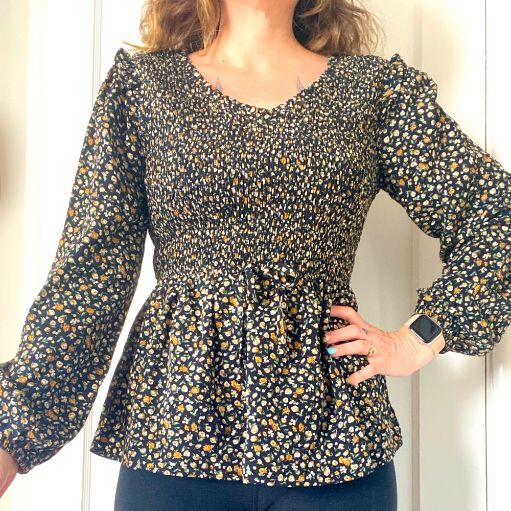Hayden Brand Boho floral blouse long sleeve medium